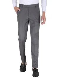 Playerz Pack Of 3 Slim Fit Formal Trousers (Grey, Khaki  Sky Blue)-thumb1