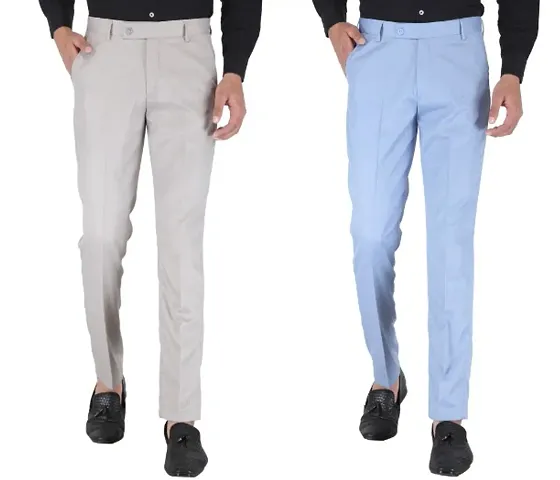 Playerz Pack Of 2 Slim Fit Formal Trousers For Men