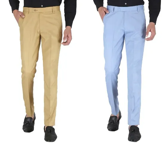 Elegant Lycra Mid-Rise Solid Formal Trouser For Men- Pack Of 2