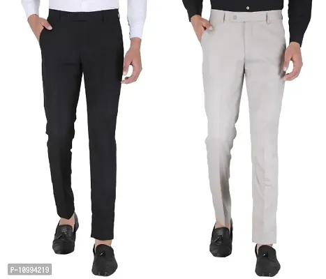 Playerz Pack Of 2 Slim Fit Formal Trousers (Black  Light Grey)