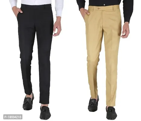 Playerz Pack Of 2 Slim Fit Formal Trousers (Black  Khaki)