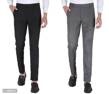 Playerz Pack Of 2 Slim Fit Formal Trousers (Black  Grey)