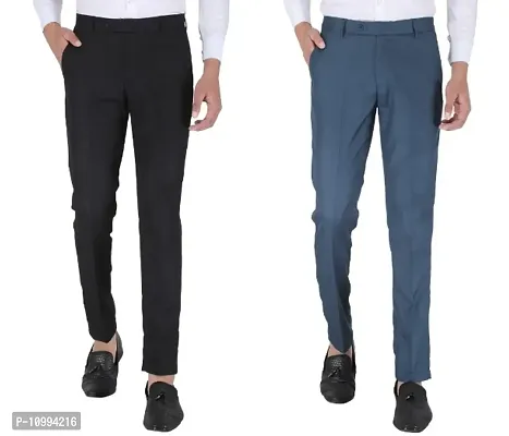 Playerz Pack Of 2 Slim Fit Formal Trousers (Black  Blue)-thumb0