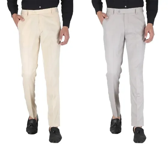 Elegant Lycra Mid-Rise Solid Formal Trouser For Men- Pack Of 2