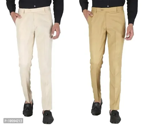 Playerz Pack Of 2 Slim Fit Formal Trousers (Beige  Khaki)