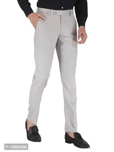 Playerz Light Grey Slim Fit Formal Trouser-thumb3