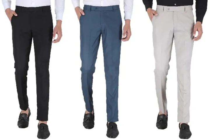 Playerz Pack Of 3 Slim Fit Formal Trousers For Men