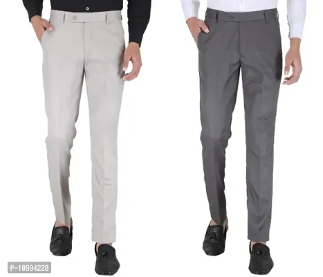 Playerz Pack Of 2 Slim Fit Formal Trousers (Light Grey  Grey)