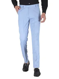 Playerz Pack Of 2 Slim Fit Formal Trousers (Khaki  Sky Blue)-thumb2