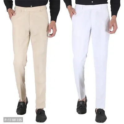 Playerz Pack of 2  Slim Fit Formal Trousers (Cream  White)