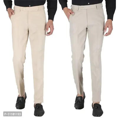Playerz Pack of 2  Slim Fit Formal Trousers (Cream  Beige)