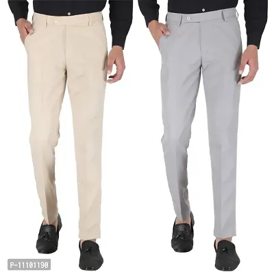 Playerz Pack of 2  Slim Fit Formal Trousers (Cream  Light Grey)