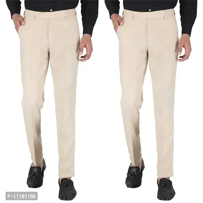 Playerz Pack of 2  Slim Fit Formal Trousers (Cream  Cream)