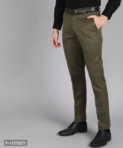 Green Polyester Blend Mid Rise Formal Trousers For Men-thumb4