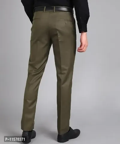 Green Polyester Blend Mid Rise Formal Trousers For Men-thumb5