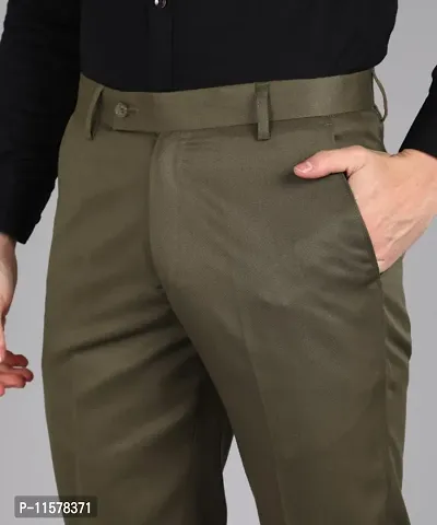 Green Polyester Blend Mid Rise Formal Trousers For Men-thumb3