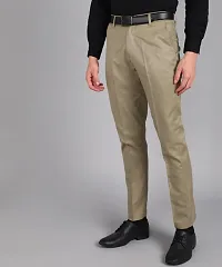 Khaki Polyester Blend Mid Rise Formal Trousers For Men-thumb3