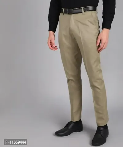 Khaki Polyester Blend Mid Rise Formal Trousers For Men-thumb4
