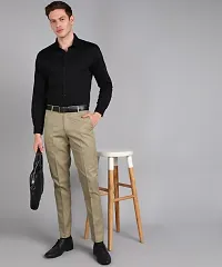 Khaki Polyester Blend Mid Rise Formal Trousers For Men-thumb4