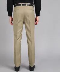 Khaki Polyester Blend Mid Rise Formal Trousers For Men-thumb1