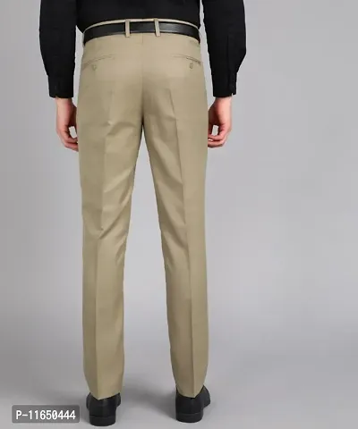 Khaki Polyester Blend Mid Rise Formal Trousers For Men-thumb2