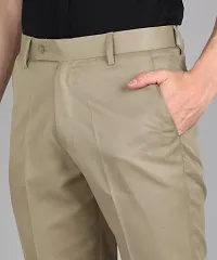 Khaki Polyester Blend Mid Rise Formal Trousers For Men-thumb2