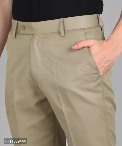Khaki Polyester Blend Mid Rise Formal Trousers For Men-thumb3