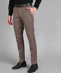 Brown Polyester Blend Mid Rise Formal Trousers For Men-thumb1