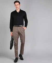 Brown Polyester Blend Mid Rise Formal Trousers For Men-thumb2