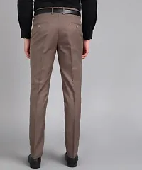 Brown Polyester Blend Mid Rise Formal Trousers For Men-thumb3