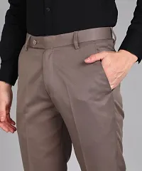 Brown Polyester Blend Mid Rise Formal Trousers For Men-thumb4