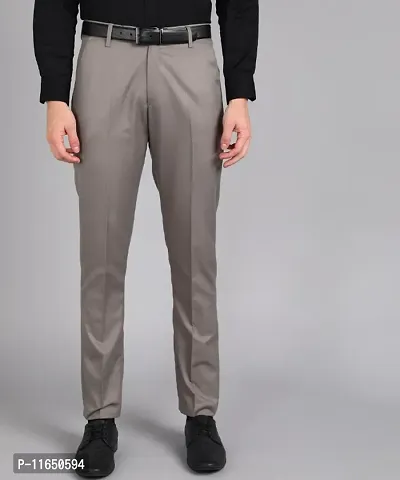 Grey Polyester Blend Mid Rise Formal Trousers For Men