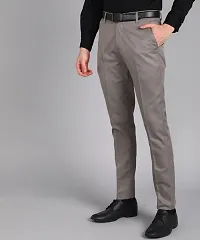 Grey Polyester Blend Mid Rise Formal Trousers For Men-thumb3