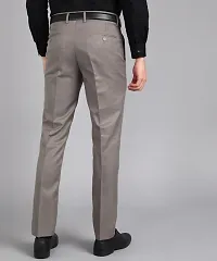 Grey Polyester Blend Mid Rise Formal Trousers For Men-thumb1