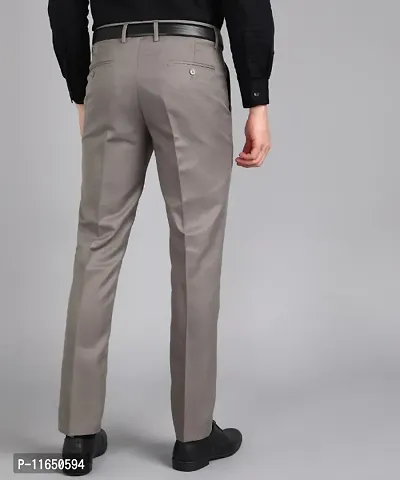 Grey Polyester Blend Mid Rise Formal Trousers For Men-thumb2