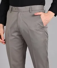 Grey Polyester Blend Mid Rise Formal Trousers For Men-thumb2