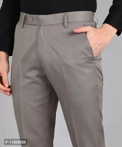 Grey Polyester Blend Mid Rise Formal Trousers For Men-thumb3