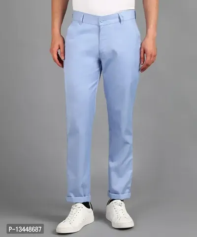 Playerz Sky Blue Polyester Slim Fit Chinos-thumb0