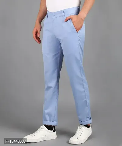 Playerz Sky Blue Polyester Slim Fit Chinos-thumb2