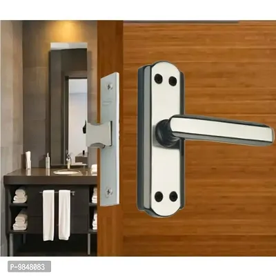 Onjecx Steel Premium Range Bathroom Door Lock Mortise Door Handle with Baby Latch Lock Black Silver Finish Keyless | Bathroom Lock Pack of 1 Set ( BL+ S05BBS )-thumb3