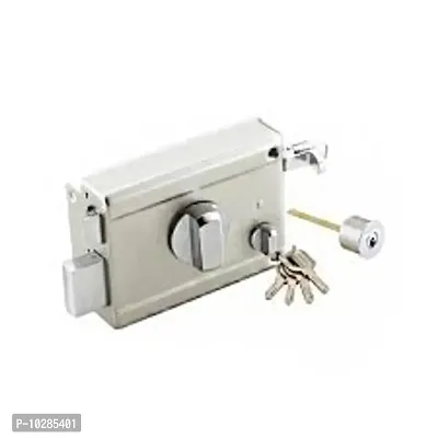 ONJECX Rim Lock - Smart Series - NLI01 - Night Latch - Key  Knob Model Inside Opening - Night Latch Lock for Doors | Satin Silver Finish [Pack of 1]-thumb0