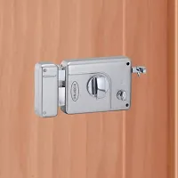 ONJECX Rim Lock - Smart Series - NLI01 - Night Latch - Key  Knob Model Inside Opening - Night Latch Lock for Doors | Satin Silver Finish [Pack of 1]-thumb1