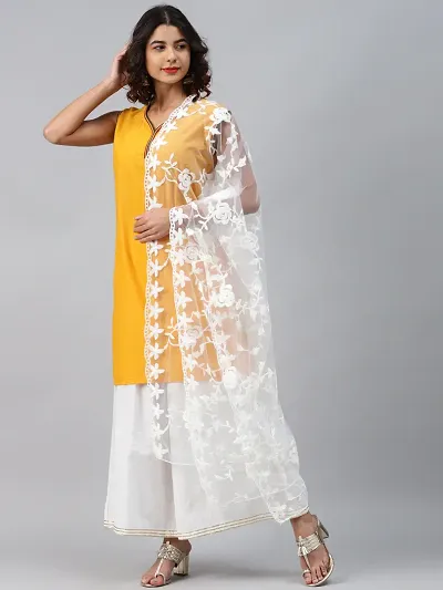 Trendy White Net Embroidered Dupatta For Women