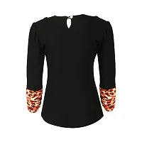 Truffles Girls Black Full Sleeves Round Neck With Tiger Print Sleeve Straight Tops-thumb1