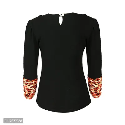 Truffles Girls Black Full Sleeves Round Neck With Tiger Print Sleeve Straight Tops-thumb2