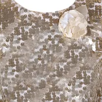 Truffles Girls White Full Sleeve Embellished Work Golden-Toned Sterling Sequin Straight Net Tops-thumb2