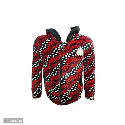 Truffles Girls Red  Black Full Slee Hooded Neck HeaVy Velvet Fabric Printed Zipper Jackets