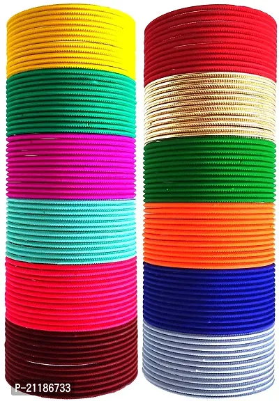 Hand Kkrafts Matt design Neon Multicolour Plain Bangle Set For Women And Girls (2.6)-thumb2