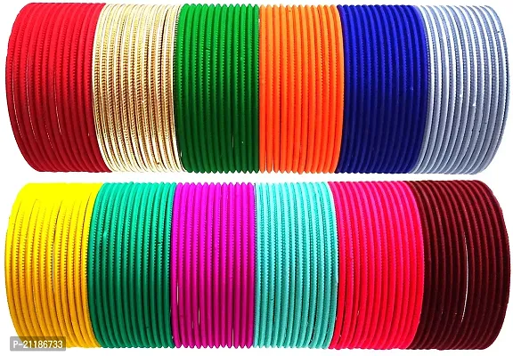 Hand Kkrafts Matt design Neon Multicolour Plain Bangle Set For Women And Girls (2.6)-thumb0