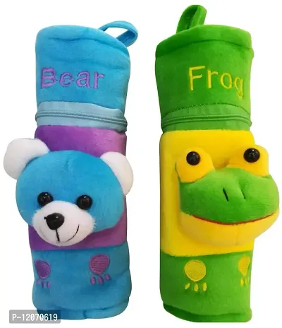 Mopslik Cute Velvet Baby Warm Milk Feeding Bottle Cover (Bear-Frog, Pack of 2)